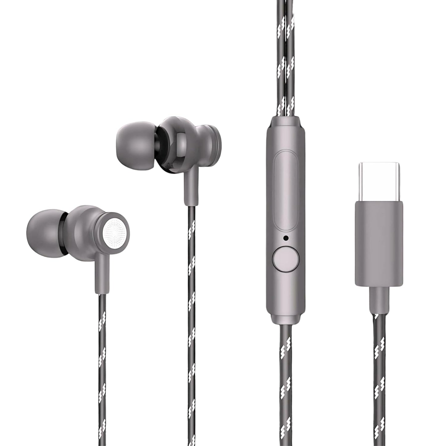 GEARZTOUCH Oasis inEar TypeC Earphone, in-Line Volume Controller & Powerful HD Mic, Clear Sound, Noise Isolation Compatible with Oneplus, Samsung, Oppo,Vivo,Redmi Having only TypeC Port- Grey