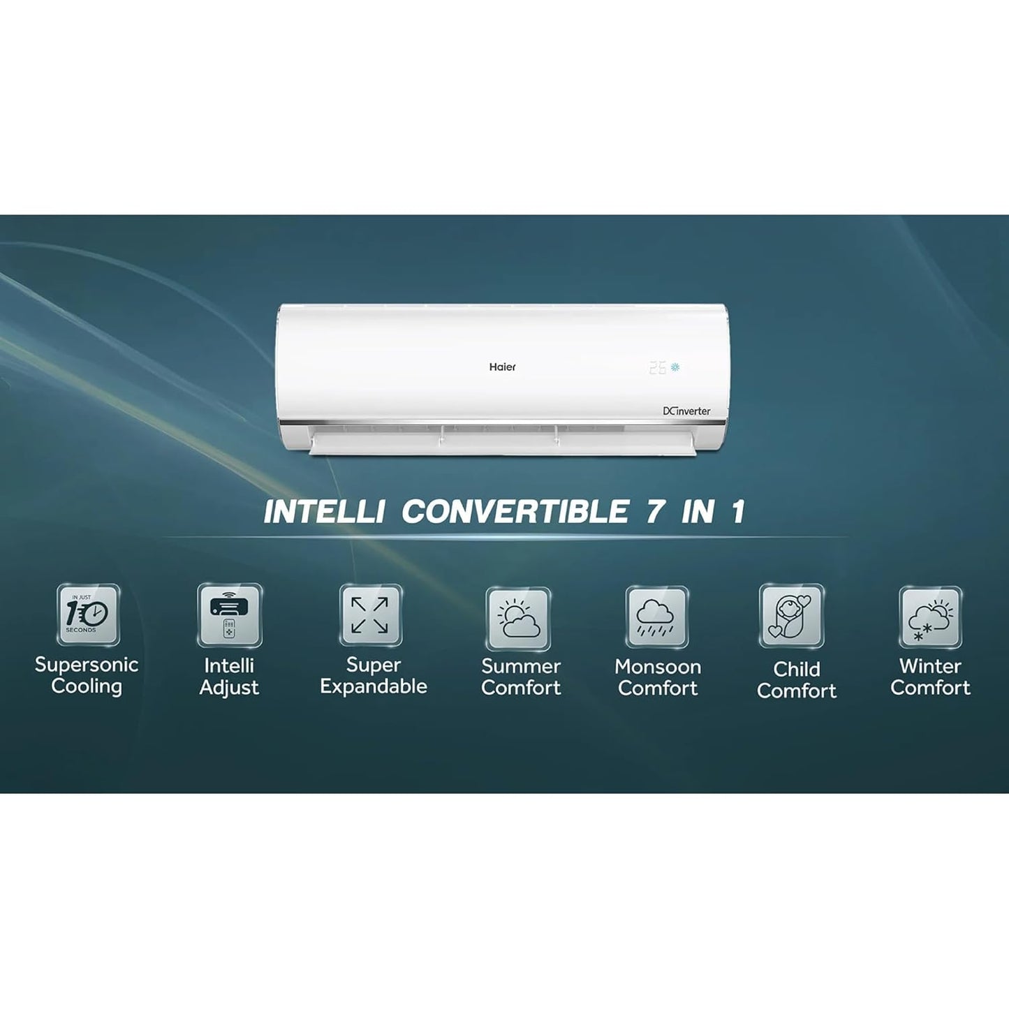 Haier 1 Ton 3 Star Clean Cool Triple Inverter Split AC (HSU13C-TQB3BN-INV, Blue) | Supersonic Cooling, 7-in-1 Convertible, Frost Self-Clean, Copper Condenser