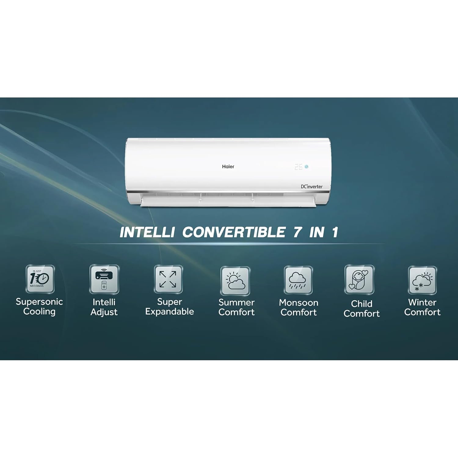 Haier 1 Ton 3 Star Clean Cool Triple Inverter Split AC (HSU13C-TQB3BN-INV, Blue) | Supersonic Cooling, 7-in-1 Convertible, Frost Self-Clean, Copper Condenser