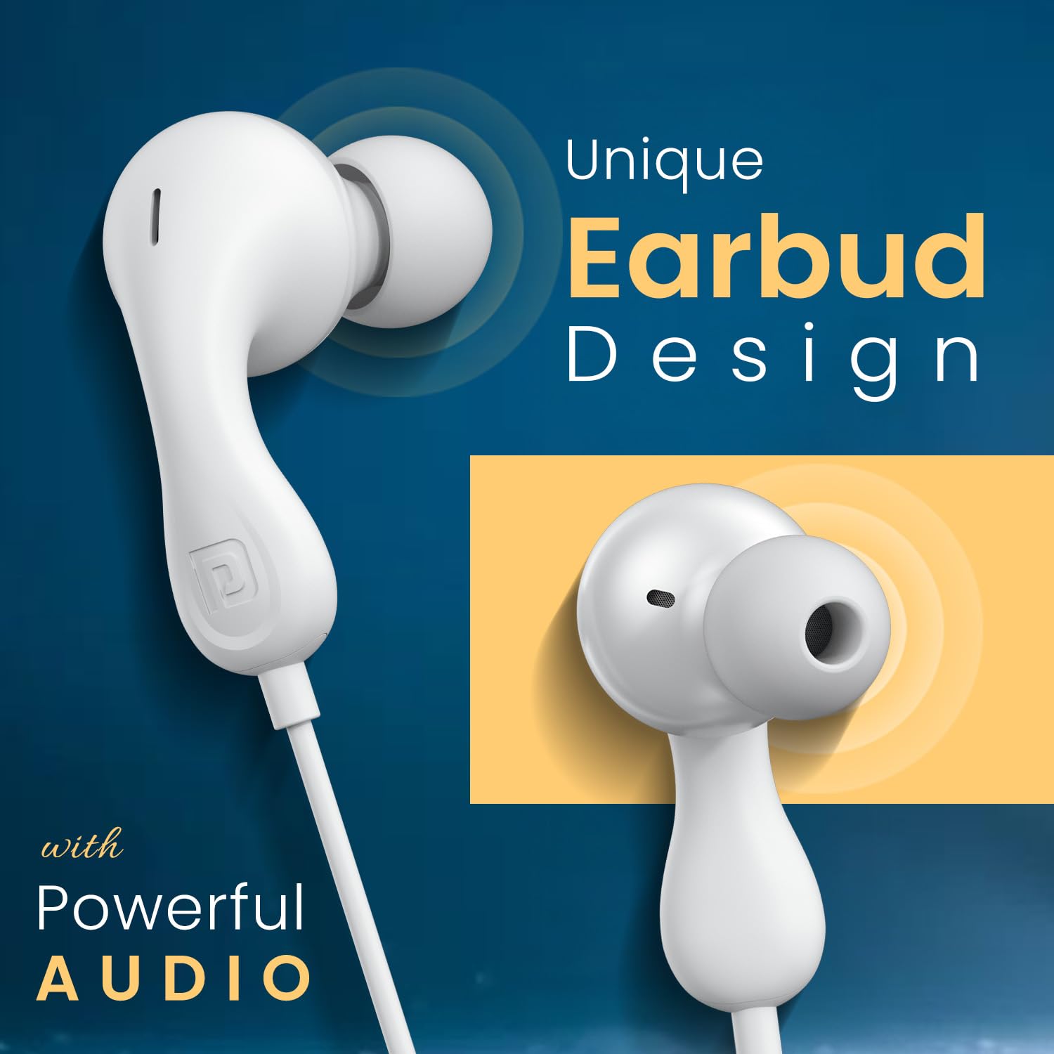 Portronics Conch Kappa in Ear 3.5mm Wired Earphones with in Line HD Mic, Powerful Audio, 14.2mm Dynamic Driver, Unique Earbuds Design, TPE Anti Tangle Wire,in line Controls,Wide Compatibility(White)