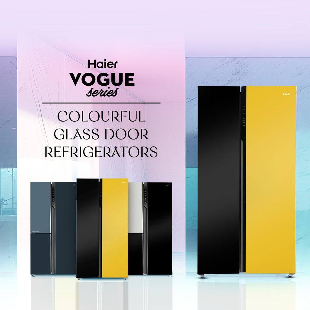 Haier 602L, 3-Star, Vogue 100% Convertible Fridge Space, Expert Inverter 2-Door Side by Side Refrigerator, (HRS-682KYG, Black Yellow Glass)