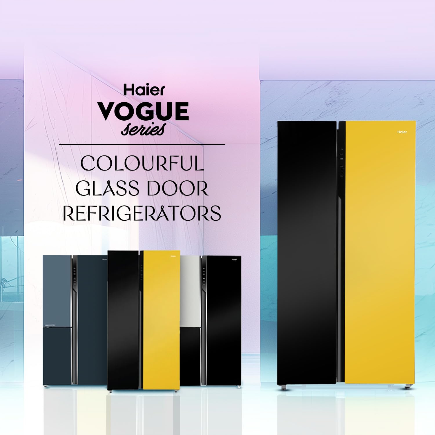 Haier 602L, 3-Star, Vogue 100% Convertible Fridge Space, Expert Inverter 2-Door Side by Side Refrigerator, (HRS-682KYG, Black Yellow Glass)