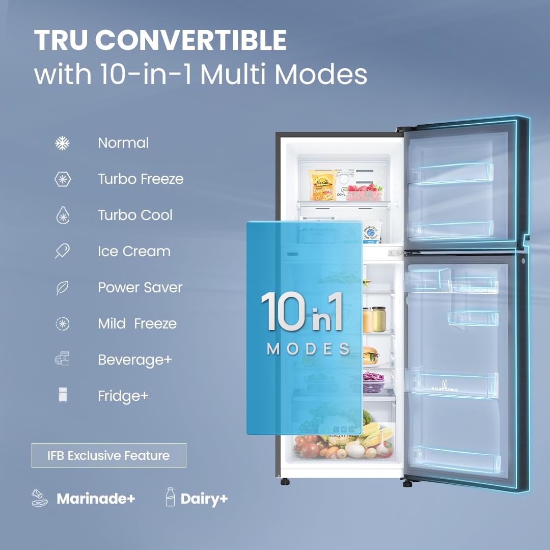 IFB 241L 3 Star Tru Convertible 10-in-1 Advanced Inverter Frost Free Double Door Refrigerator (IFBFF-2913DKSET, Metal Black, 360 Degree Cooling, Extraordinary Space)