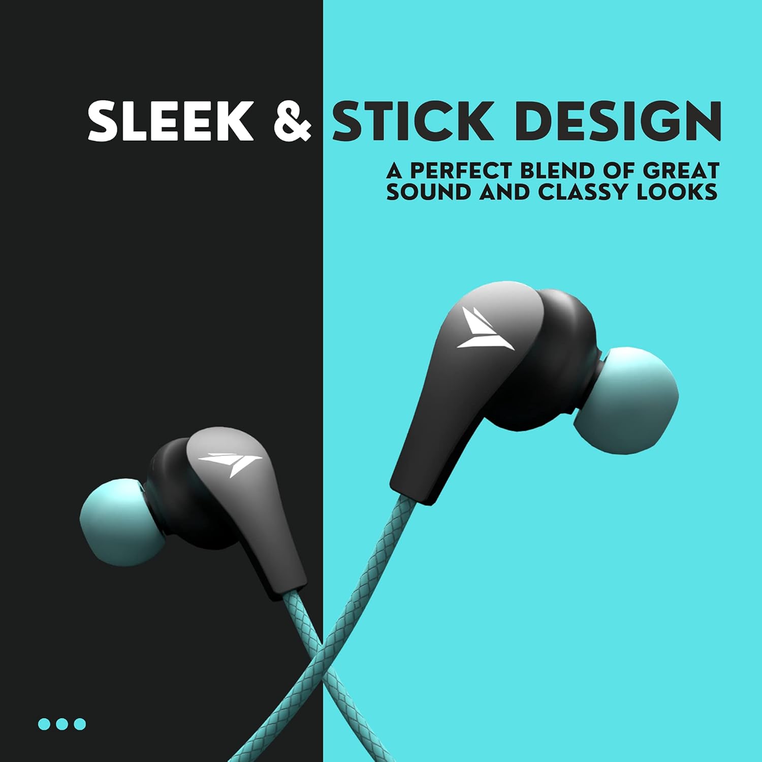 MOZU Audiology 100 Wired Earphones, Ergonomic Fit, Tangled Free Rugged Wire, Gold Plated 3.5mm L-Shape Connector, Volume Controller & Built in Mic in Ear (Artic Blue, Dual Color) Pack of 1