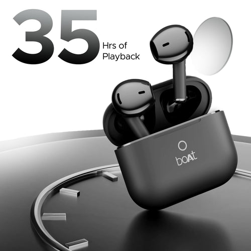Boat Airdopes Joy, 35Hrs Battery, Fast Charge, IWP Tech, Low Latency, 2Mic ENx, Type-C Port, v5.3 Bluetooth Earbuds, TWS Ear Buds Wireless Earphones with mic(Jet Black)