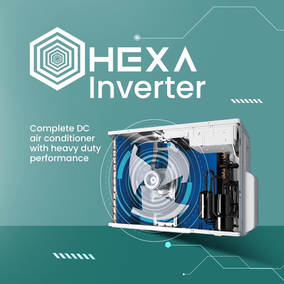 Haier 2.4 Ton 3 Star HEXA Inverter Split AC (7980 Watts, Copper, Super Heavy Duty, 7 in 1 Convertible, HD Filter, Cools at 60°C, 20 Mtrs Air Throw - HSU80SHD-AOW3BN-INV,White)