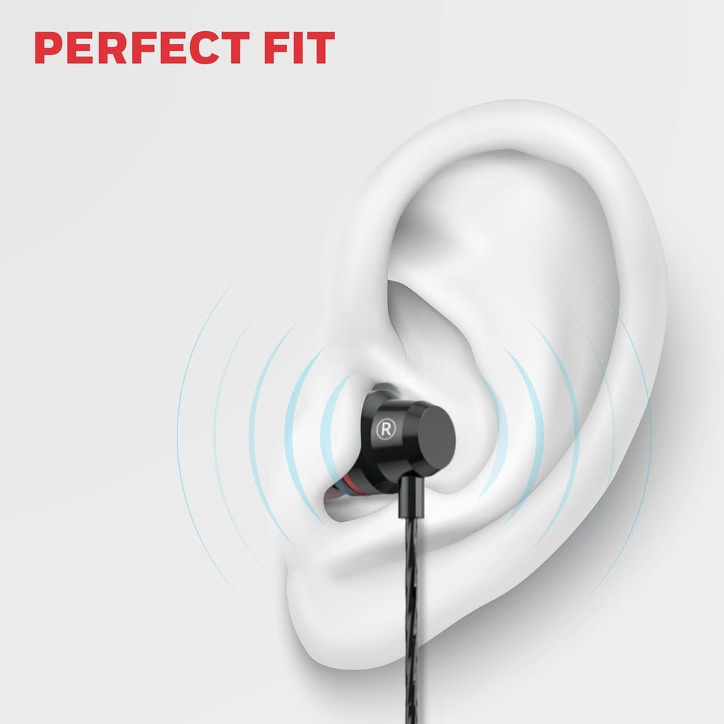 Honeywell Moxie V50 Wired Earphones with Built in Mic, 10mm*2 Drivers, Passive Noise Cancellation, Deep Bass & Clear Sound, Ultra HD Mic Quality, 3.5mm AUX, Voice Assistant Enabled, 1.2 Mtr