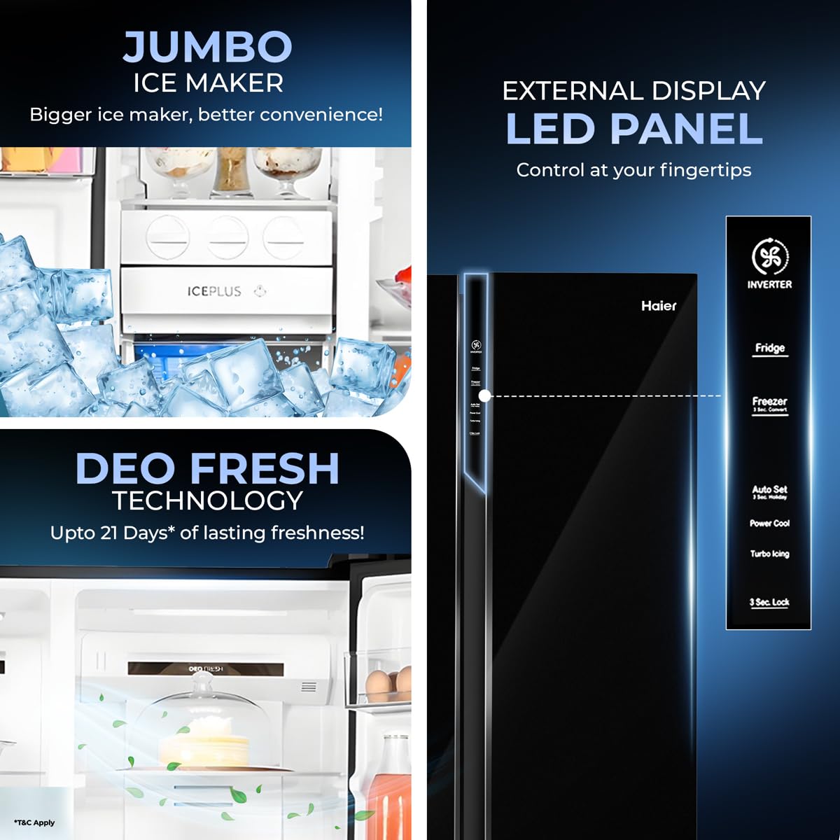 Haier 602L 3Star 2 Door Premium Glass Door Side by Side Frost Free Refrigerator|Convertible|Smart Sense AI|Expert Inverter|Digital Display Panel|Deo Fresh Technology (HRS-682KGU1, Black Glass)