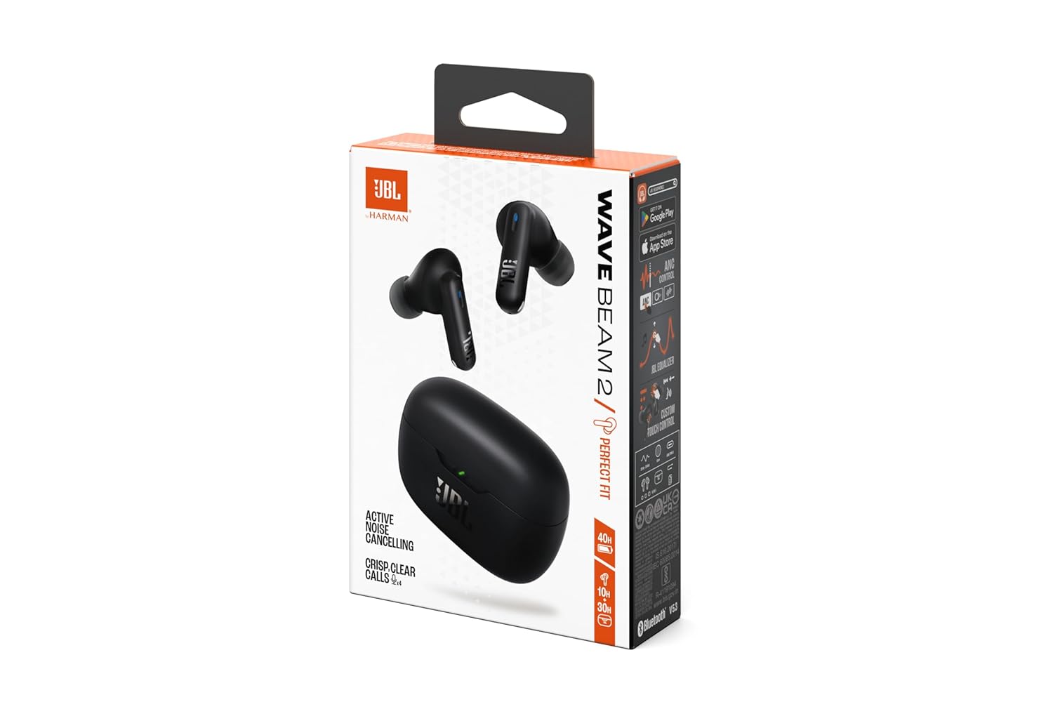 JBL Wave Beam 2 Ear Buds Wireless BluetoothV5.3, Active Noise Cancellation Earbuds,Multi Connect, App for Customized Extra Bass Eq, Relax Mode,Speed Charge, 40H Playback, Fast Pair,4 Mics,IP54(Black)