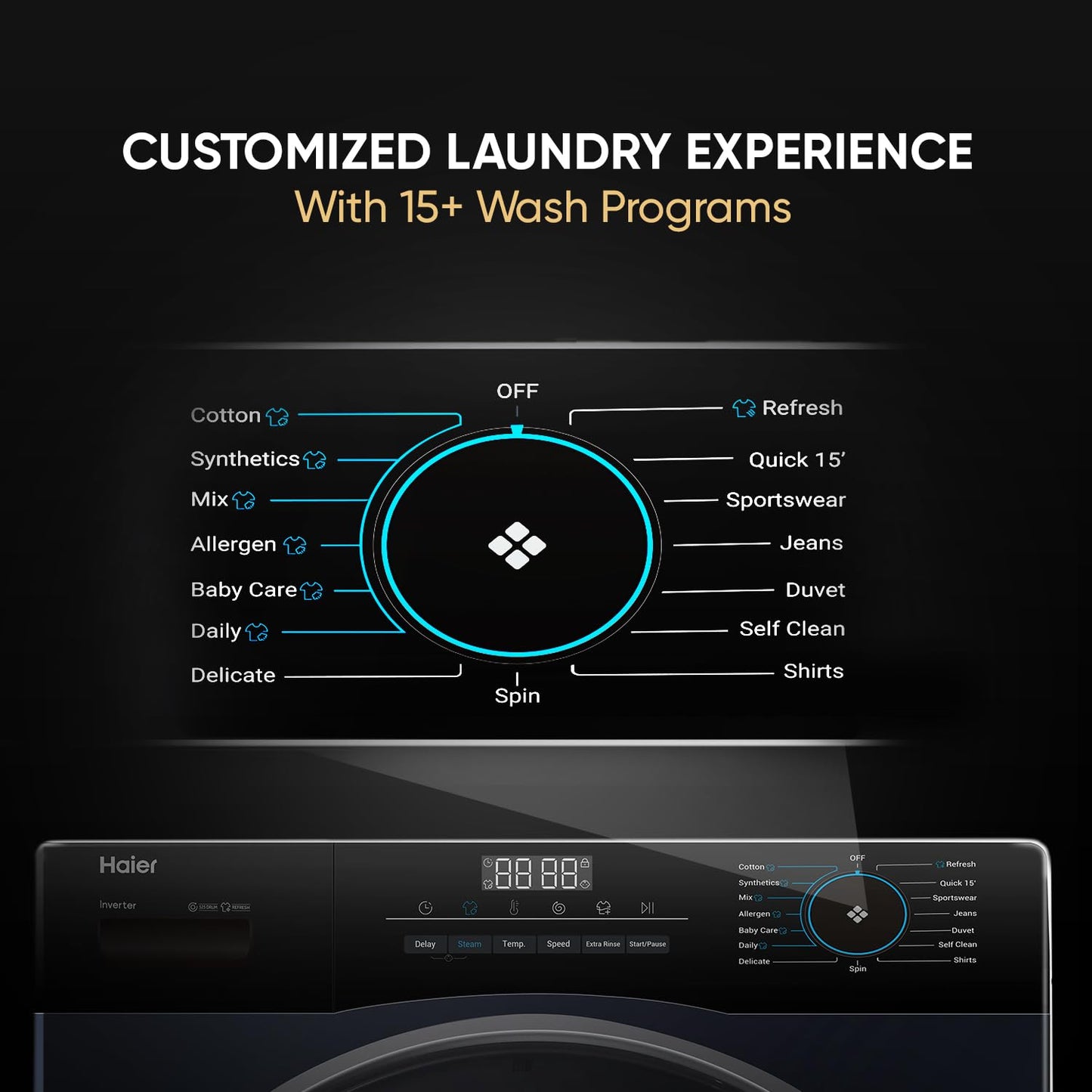 Haier 8 Kg Frontload with 525 Super drum, Refresh, AI DBT and 5 Star rating (HWM80-IM12929EBK)