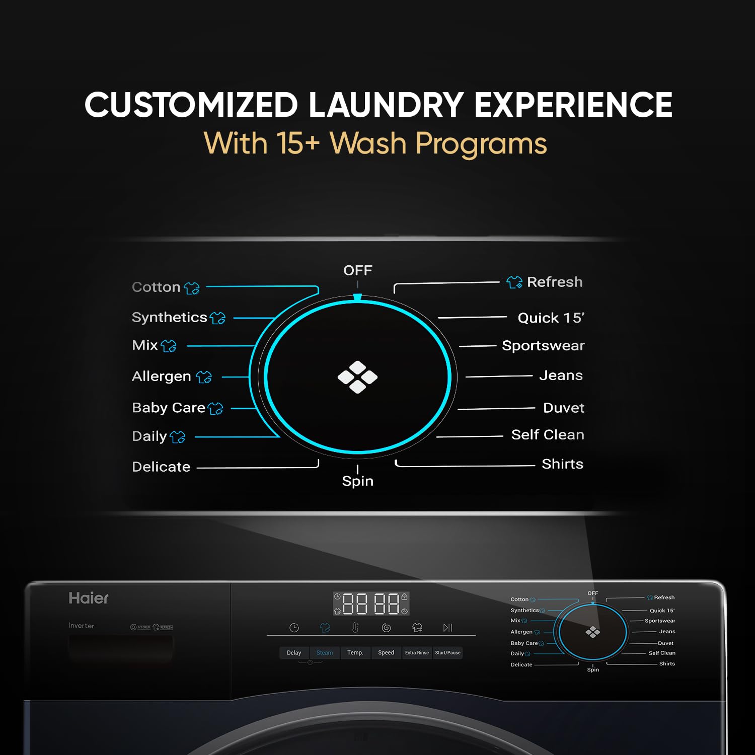 Haier 8 Kg Frontload with 525 Super drum, Refresh, AI DBT and 5 Star rating (HWM80-IM12929EBK)