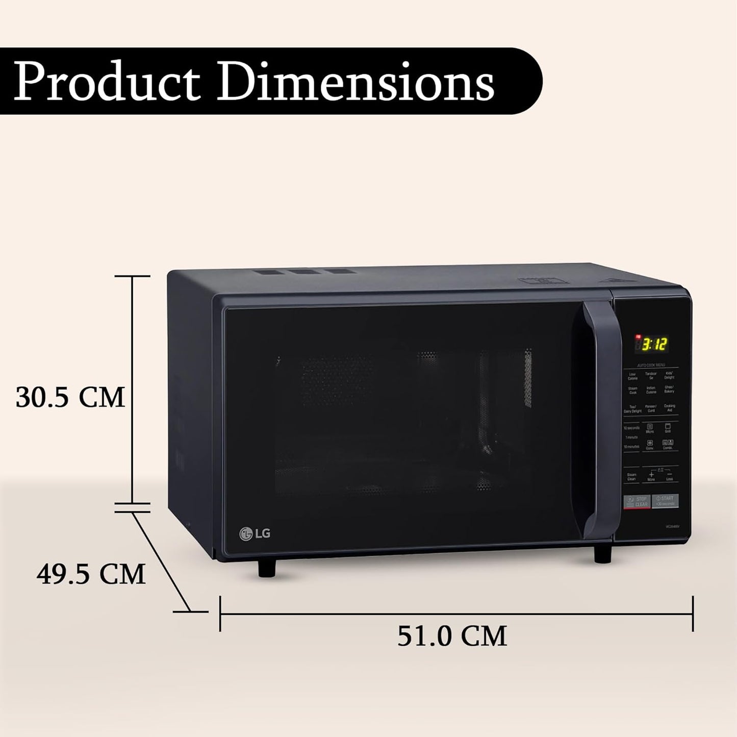 LG 28 L Convection Microwave Combination OvenOven (MC2846BV, Black, Auto Cook, Defrost, Indian Cuisine, Tandoor Se, Child Lock, Steam Cook & Stainless Steel Cavity)