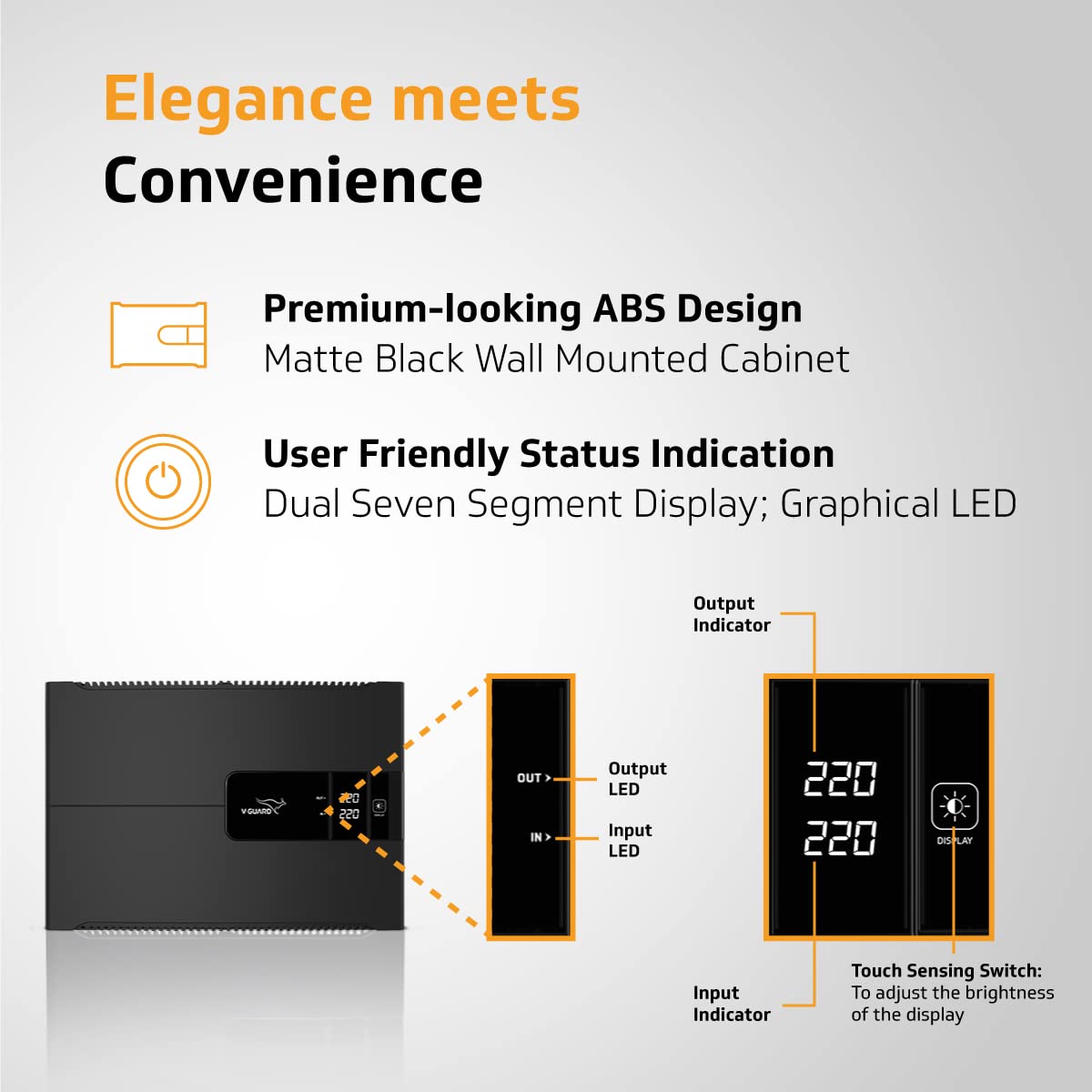 V-Guard Voltino Grand Digi Plus TV Stabilizer | Applicable for Smart TVs up to 203 cm (80'') + Set Top Box,Home Theatre/Gaming Console| 4 A Capacity | Dual Seven Segment Digital Display | Black