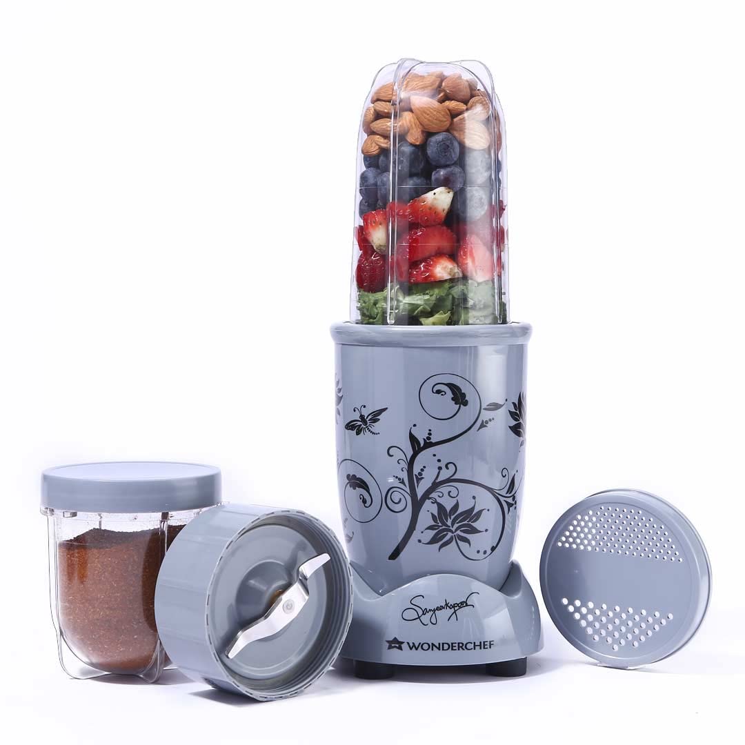 Wonderchef Nutri-blend 500W Mixer Grinder, 22000 RPM Motor, Smoothie Maker, Masala Grinder, Chutney Blender, 3 Unbreakable Jars, Recipe Book by Chef Sanjeev Kapoor, 2 Yr Warranty, Black