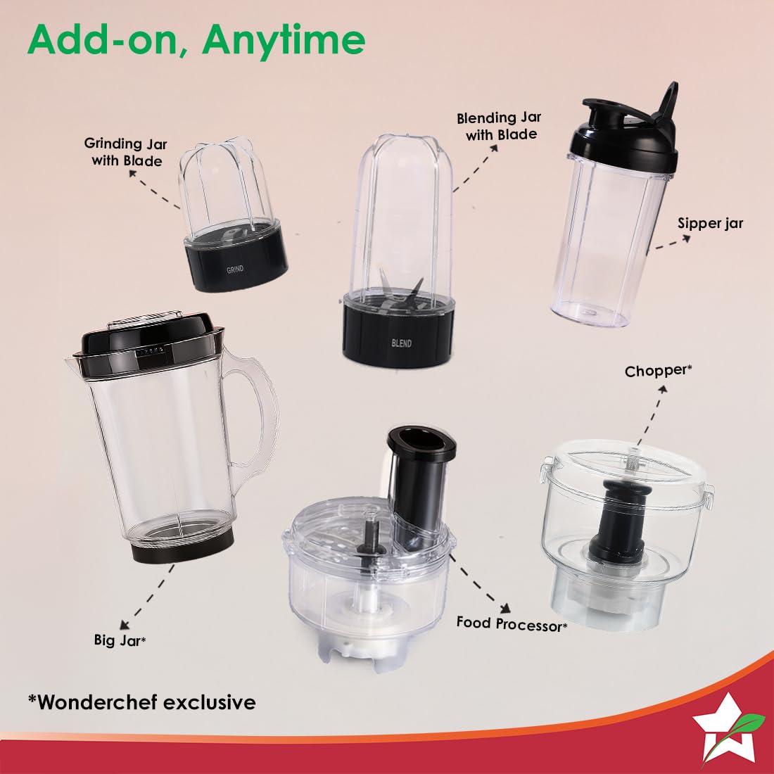 Wonderchef Nutri-blend 500W Mixer Grinder, 22000 RPM Motor, Smoothie Maker, Masala Grinder, Chutney Blender, 3 Unbreakable Jars, Recipe Book by Chef Sanjeev Kapoor, 2 Yr Warranty, Black