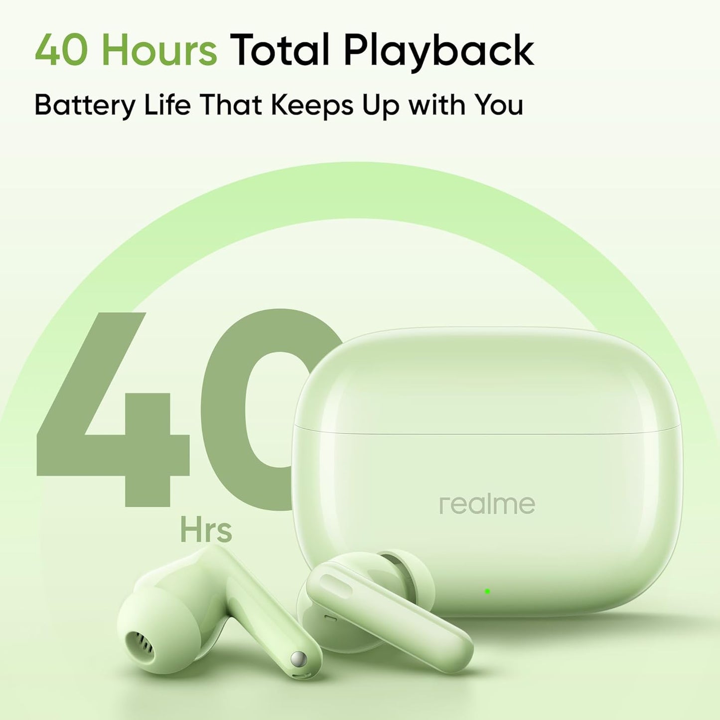 realme Buds N1 True Wireless in-Ear Earbuds with 46dB Hybrid ANC, 360° Spatial Audio, 12.4mm Dynamic Bass Driver, Upto 40Hrs Battery and Fast Charging (Energizing Green)