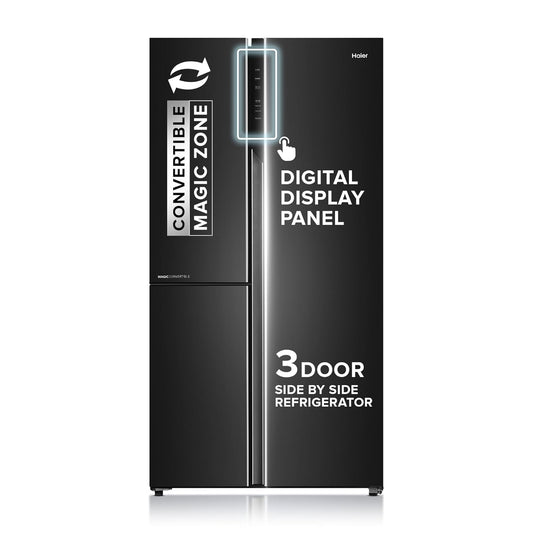 Haier 598L 3 Star 3-Door Side by Side Frost Free Refrigerator | Expert Inverter Technology | Digital Display Panel | Jumbo Ice Maker | Deo Fresh Technology (HRT-683GK, Graphite Black)