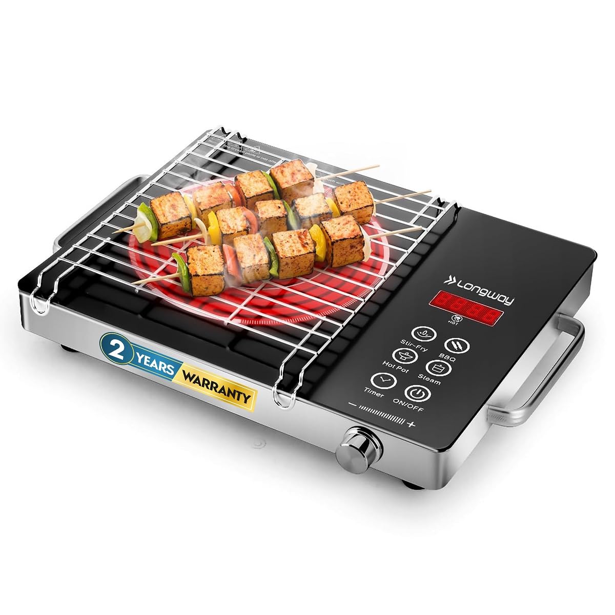 Longway Infralite Pro ICT 2200 W Infrared Induction Cooktop with Free Stainless Steel Grill | Auto Shut Off & Overheat Protection (Black, Touch Control)