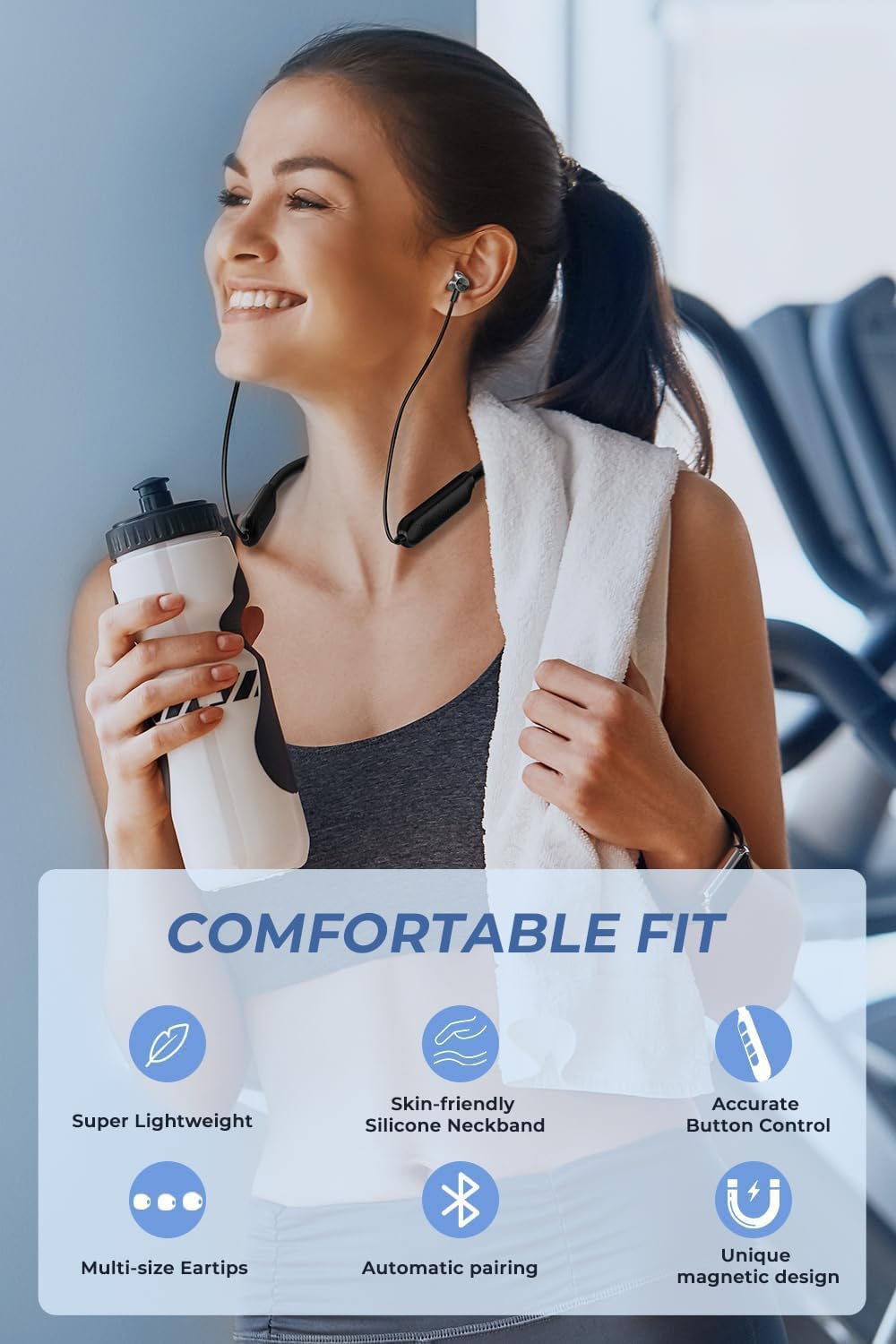 Bouncefit Bluetooth Wireless Mangentic On/Off Neckband, 40 Hours Continuous Playback Battery, Fast Charge, IPX7, Low Latency, Active Noise Cancellation, Earbuds with Mic Earphones (Red)