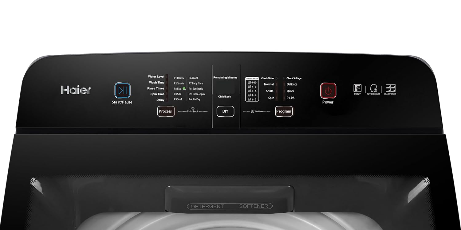 Haier 9 Kg, 5 Star, Oceanus Wave Technology Toughened Glass Fully Automatic Top Loading Washing Machine (HWM90-H678ES8, Inbuilt Heater, Near Zero Pressure, Dark Jade Silver)