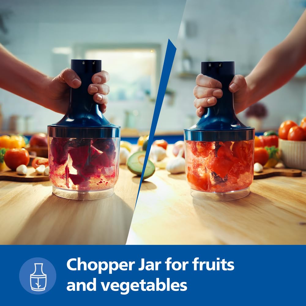 PHILIPS HL1683/00 Hand Blender | Powerful 300W Motor | with Rust free steel arm | Easy single trigger operation | Specially designed blades | Wall bracket for easy storage, 2year warranty Blue & White