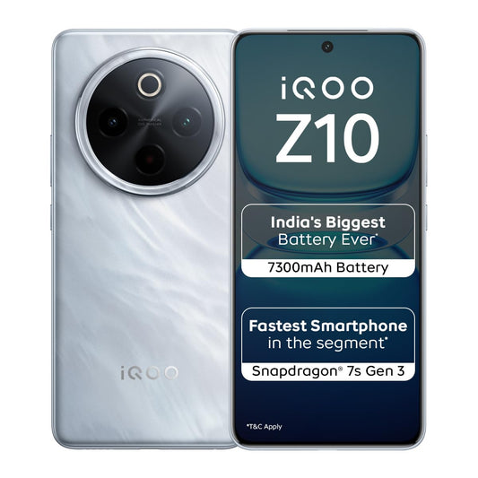 iQOO Z10 5G (Glacier Silver, 12GB RAM, 256GB Storage) | India's Biggest Ever 7300 mAh Battery | Snapdragon 7s Gen 3 Processor | Brightest Quad Curved AMOLED Display in The Segment