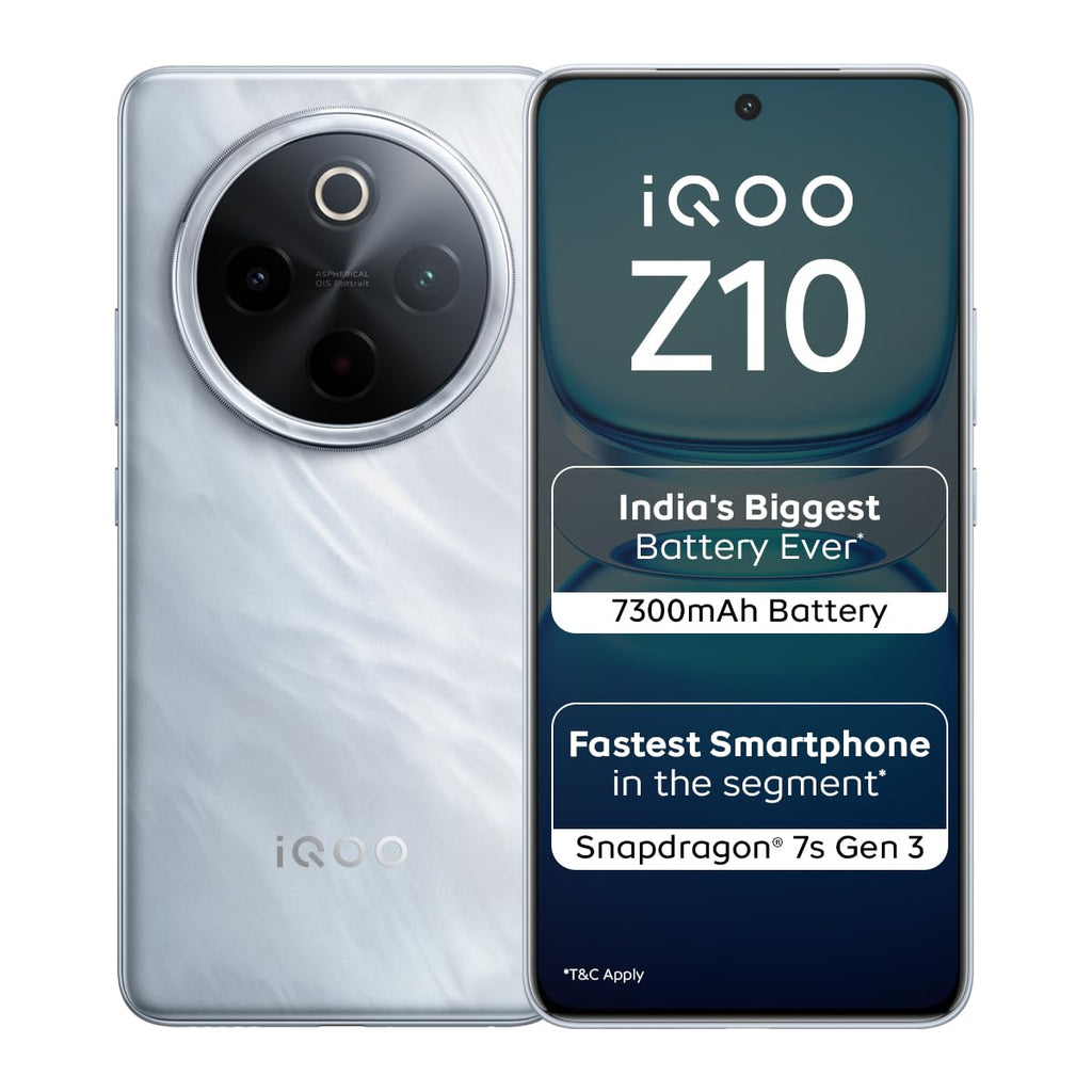 iQOO Z10 5G (Glacier Silver, 8GB RAM, 256GB Storage) | India's Biggest Ever 7300 mAh Battery | Snapdragon 7s Gen 3 Processor | Brightest Quad Curved AMOLED Display in The Segment