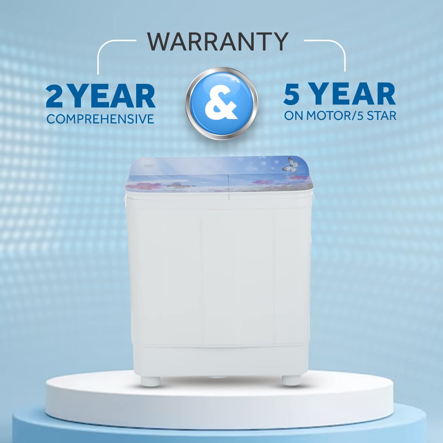 Haier 9.5 Kg 5 Star Voltex Pulsator Semi-Automatic Top Load Washing Machine (HTW95-178, Flowers World)