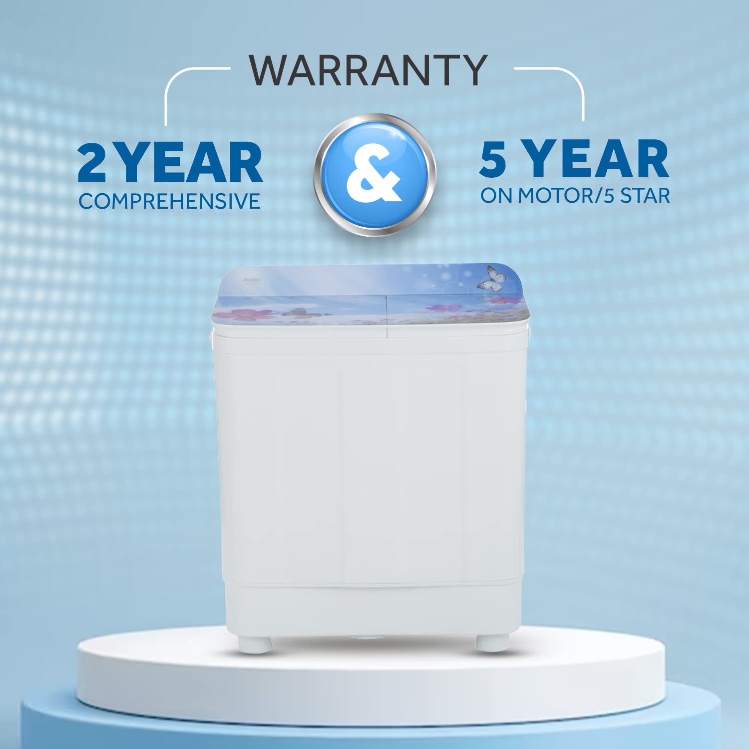 Haier 9.5 Kg 5 Star Voltex Pulsator Semi-Automatic Top Load Washing Machine (HTW95-178, Flowers World)