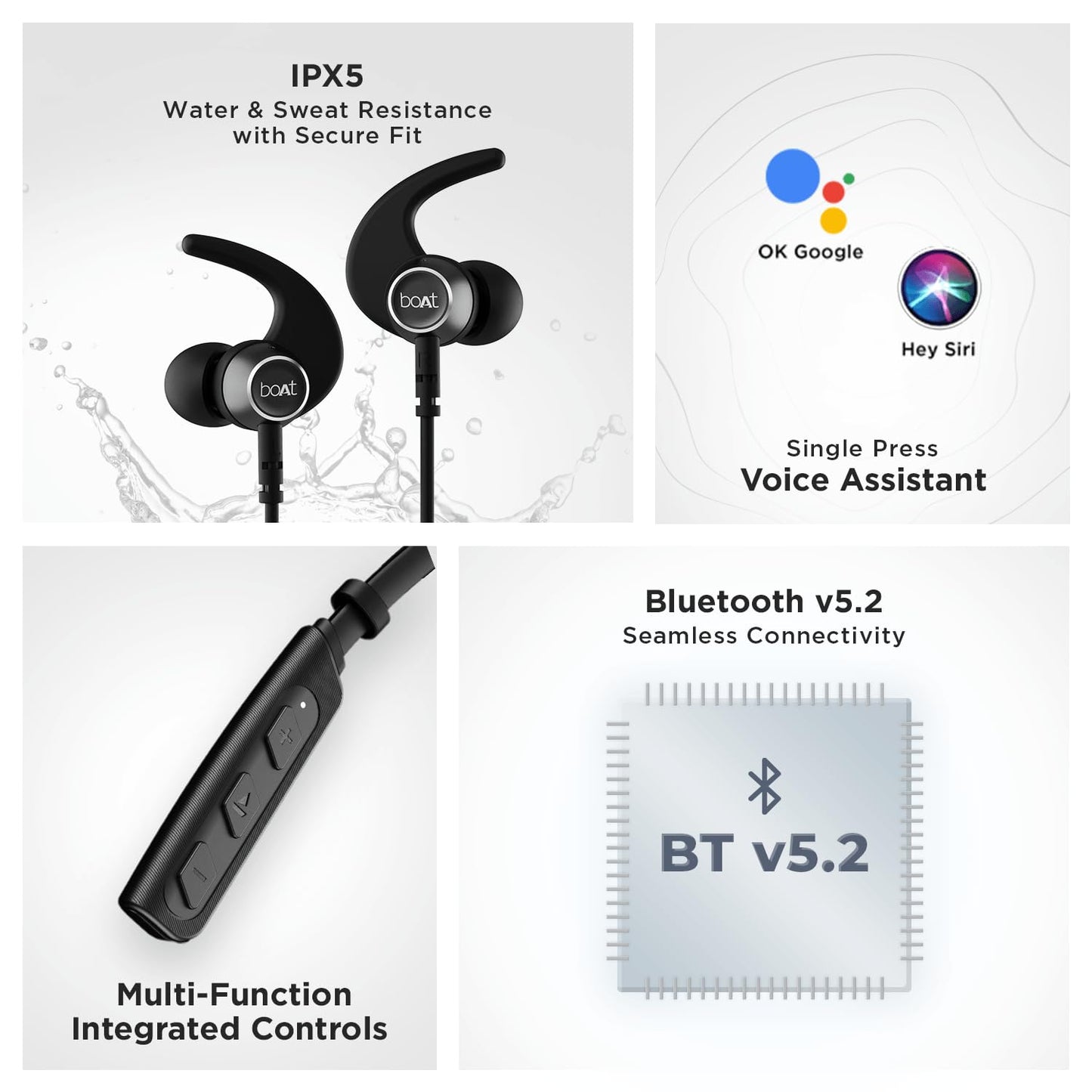 boAt Rockerz 235 Pro Wireless Bluetooth Neckband in Ear Earphone, Upto 20 hrs of Playtime, Beast Mode, Low Latency, IPX5 Water & Sweat Resistance, ENx Technology, Bluetooth v5.2(Active Black)