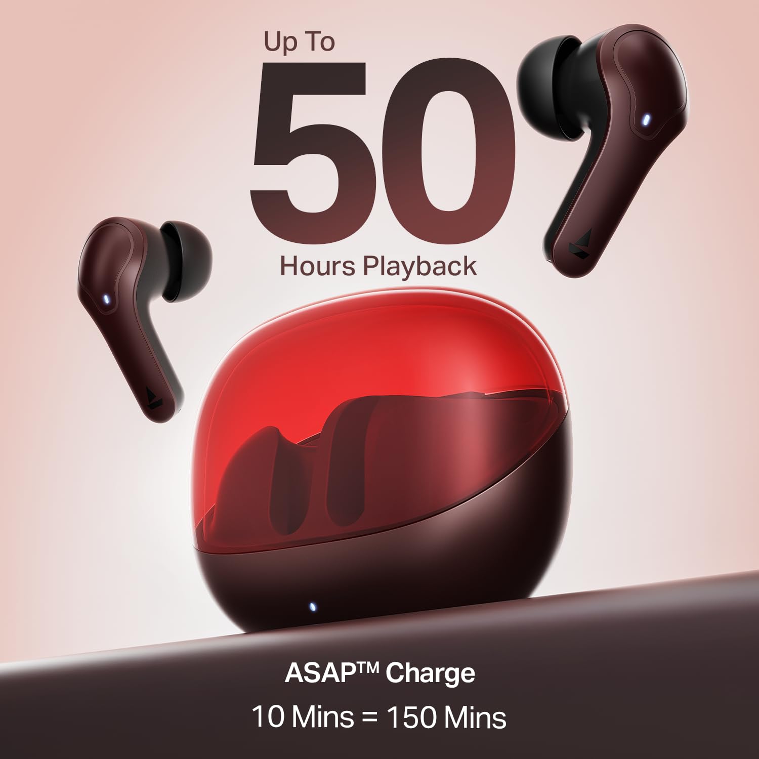 boAt Airdopes Plus 311 (2025 Launch), Glass Design, Dual Mics ENx, Fast Charge, 50 Hrs Battery, Low Latency, IPX4, Bluetooth Earbuds, TWS Ear Buds Wireless Earphones with mic (Crimson Red)