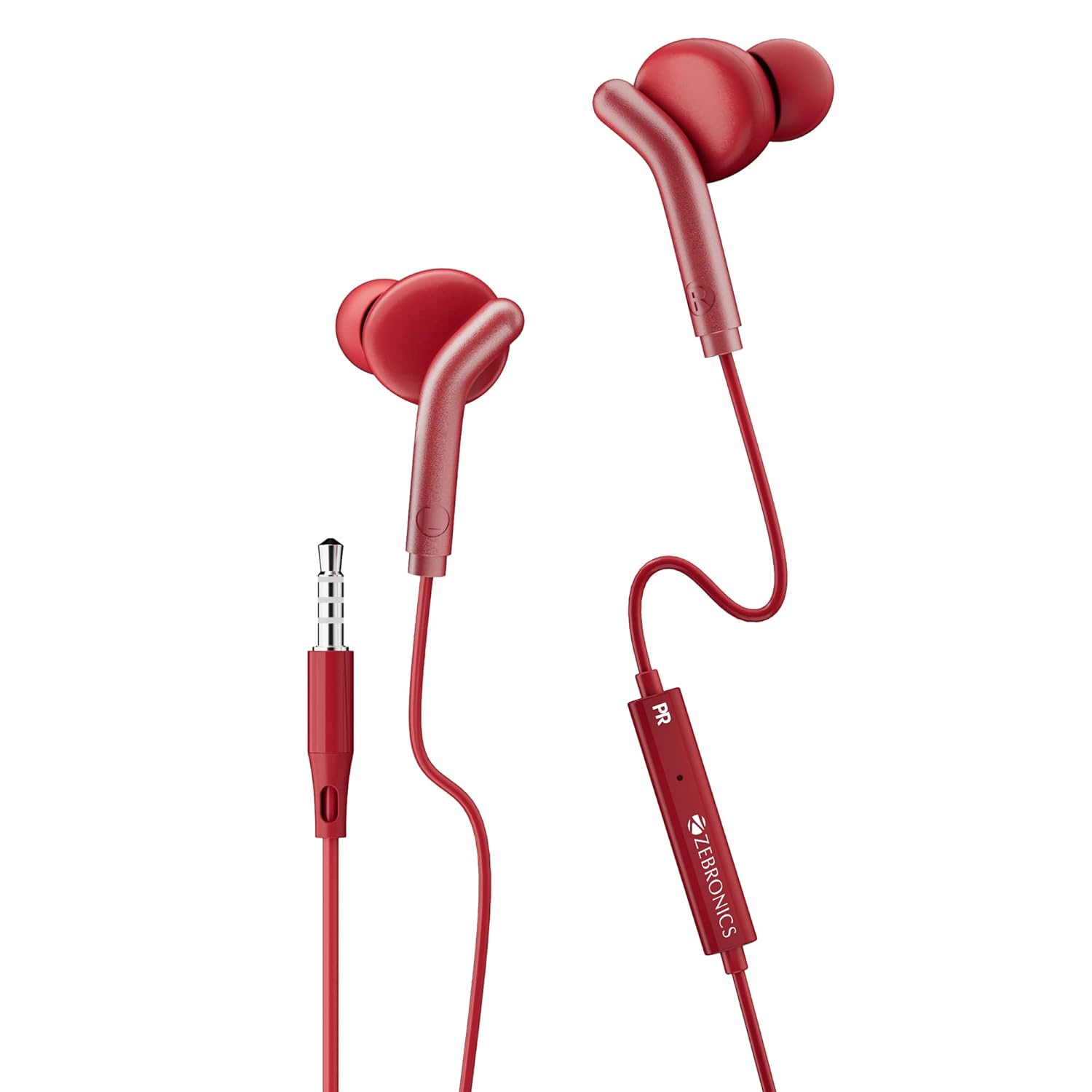 ZEBRONICS Bro in Ear Wired Earphones with Mic, 3.5mm Audio Jack, 10mm Drivers, Phone/Tablet Compatible (RED)