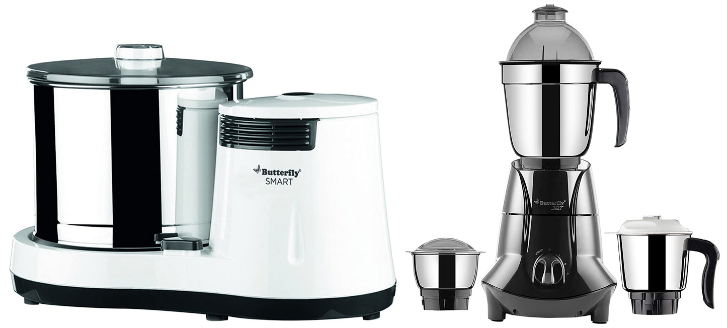 Butterfly Smart 2 Litres Table-Top Wet Grinder|150 Watts|Shockproof ABS Body| Coconut Scrapper Attachment|2 stones with 4-Way Grinding| Stainless Steel Drum | 2 Years Manufacturer's Warranty | White