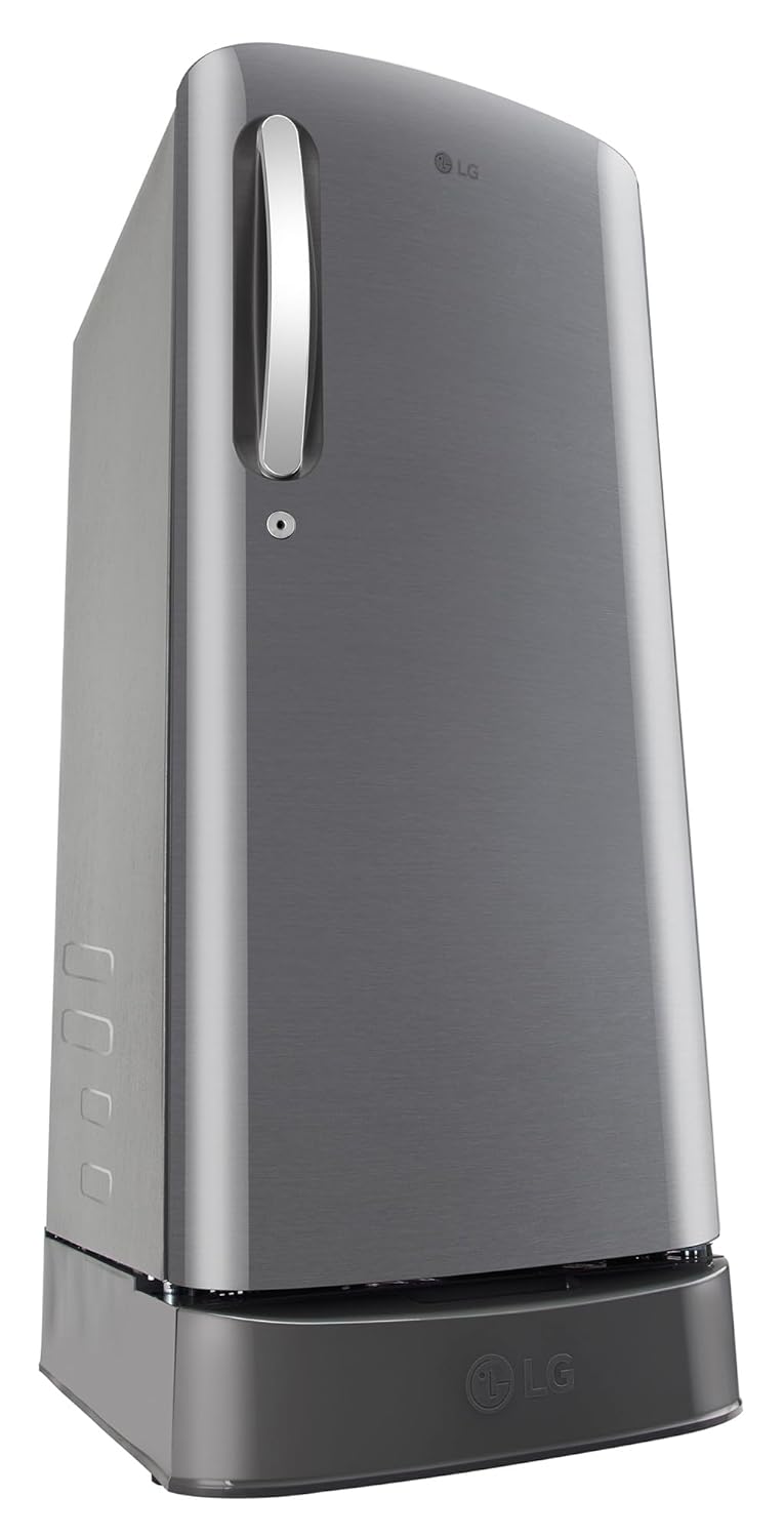 LG 185 L, 5 Star, Smart Inverter Compressor, Direct-Cool Single Door Refrigerator (GL-D201APZU.BPZZEBN, Shiny Steel, Base stand with drawer & Fast Ice Making)