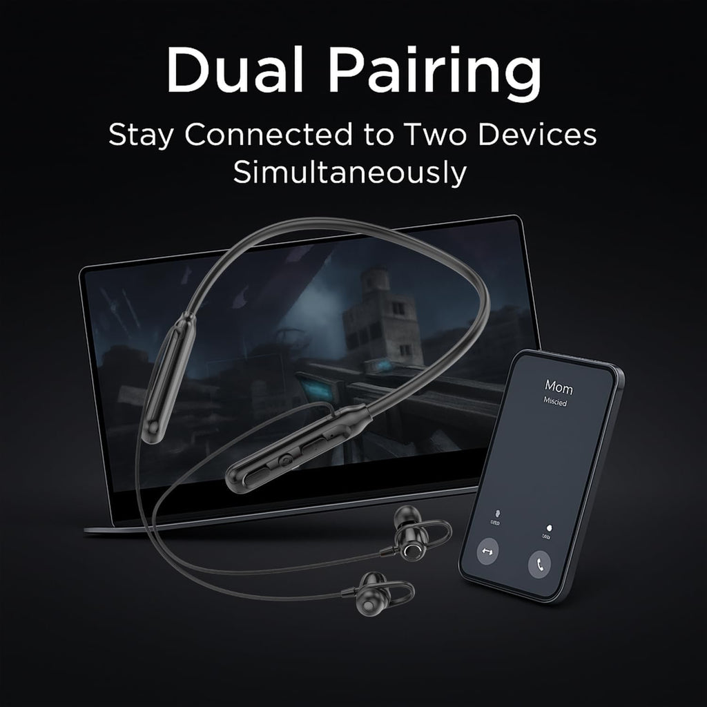 Neckband Bluetooth Earphones with 40H Playtime | Magnetic On/Off | ENC Noise Cancellation | Voice Changer | Deep Bass | Wireless Earbuds for Calling, Music, and Gaming Blue (Black)