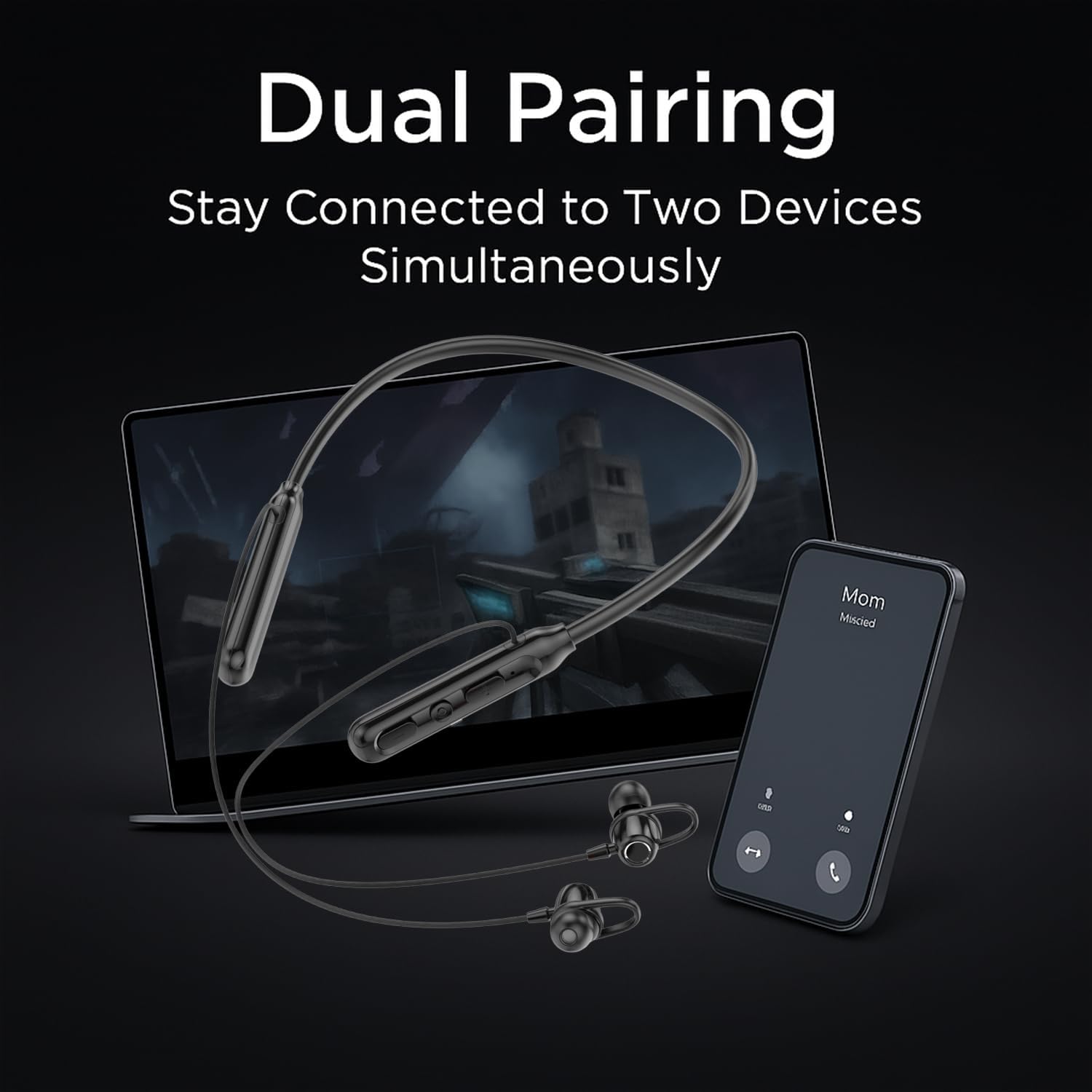 Neckband Bluetooth Earphones with 40H Playtime | Magnetic On/Off | ENC Noise Cancellation | Voice Changer | Deep Bass | Wireless Earbuds for Calling, Music, and Gaming Blue (Black)