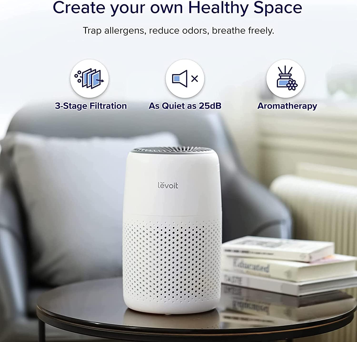 LEVOIT Core Mini Air Purifier For Coverage Area 183 Sq Ft, H13 Truehepa Filter, Remove 99.97% Dust, Smoke, & Pollen, With Fragrance Sponge, (2 Years Warranty), White