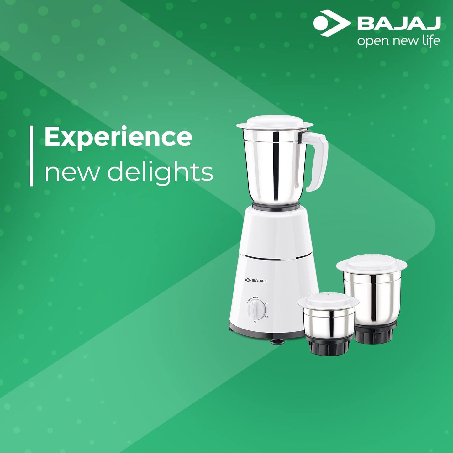 Bajaj 500 Watt GX-1 Mixer Grinder with 3 Jars- white