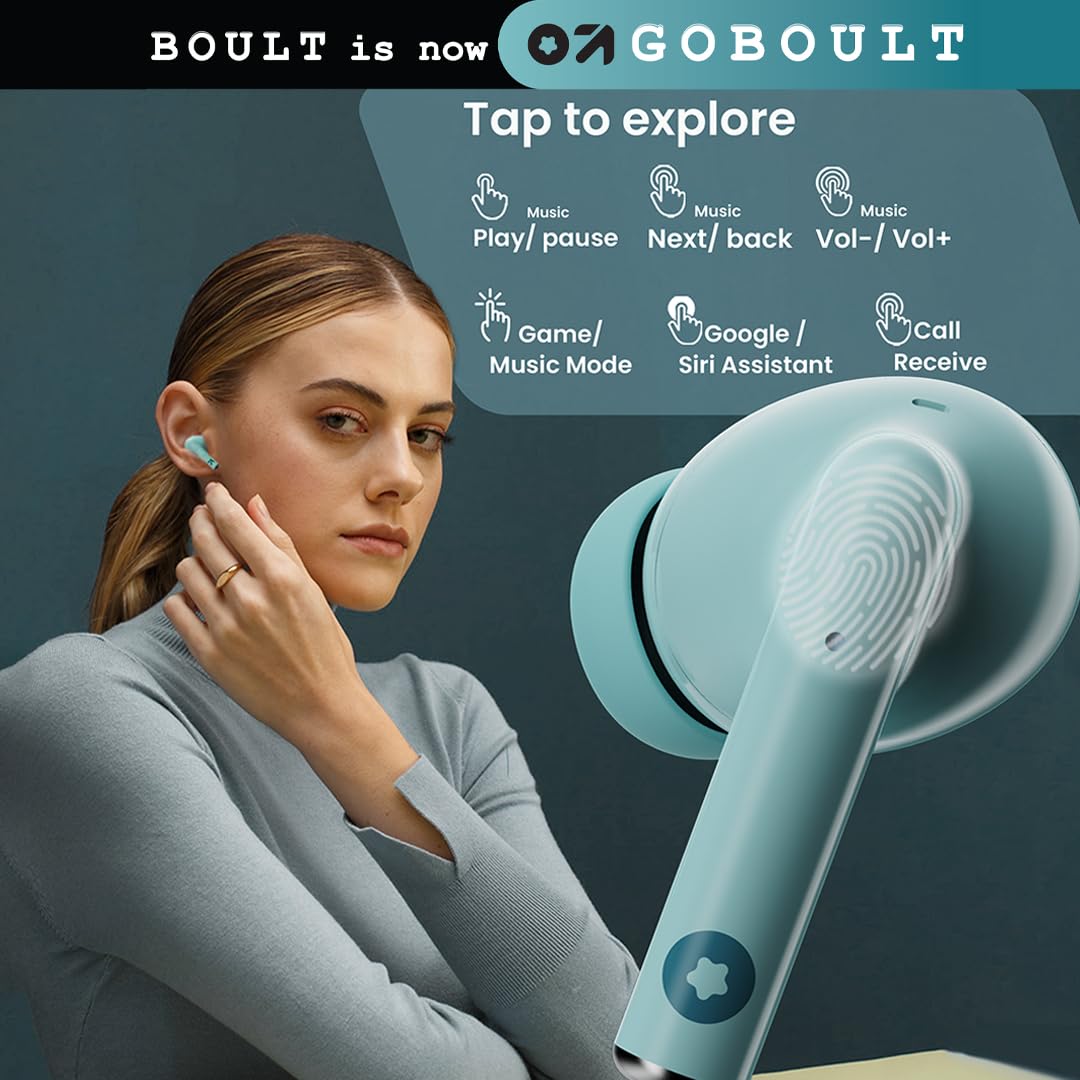 GOBOULT W20 Truly Wireless in Ear Earbuds with 40H Playtime, Zen™ ENC Mic, 45ms Low Latency, 13mm Bass Drivers, Type-C Fast Charging, Touch Control, IPX5 Ear Buds TWS (Glacier Blue)