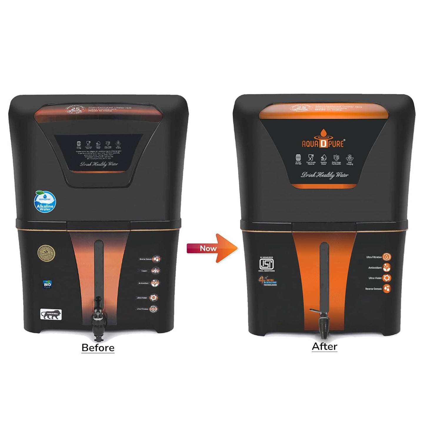 AQUA D PURE Copper + Alkaline RO Water Purifier 12L RO+UV+UF Copper+Bio-Alkaline +TDS Control+UV Purified Water with Goodness of RO Water Purifier, Black