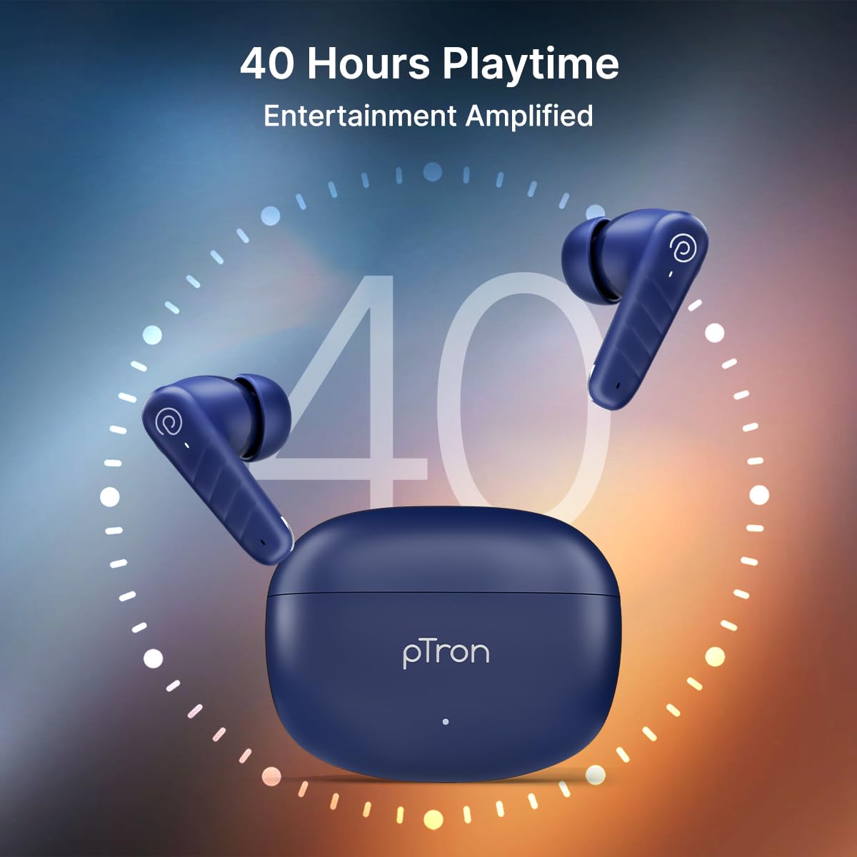 pTron Bassbuds Spark in-Ear TWS Earbuds with Stereo Sound, 40Hrs Playtime, Stereo Calls, Bluetooth V5.3 Headphones with Quick Pairing, Touch Control, Voice Assistant, Type C Charging & IPX5 (Blue)