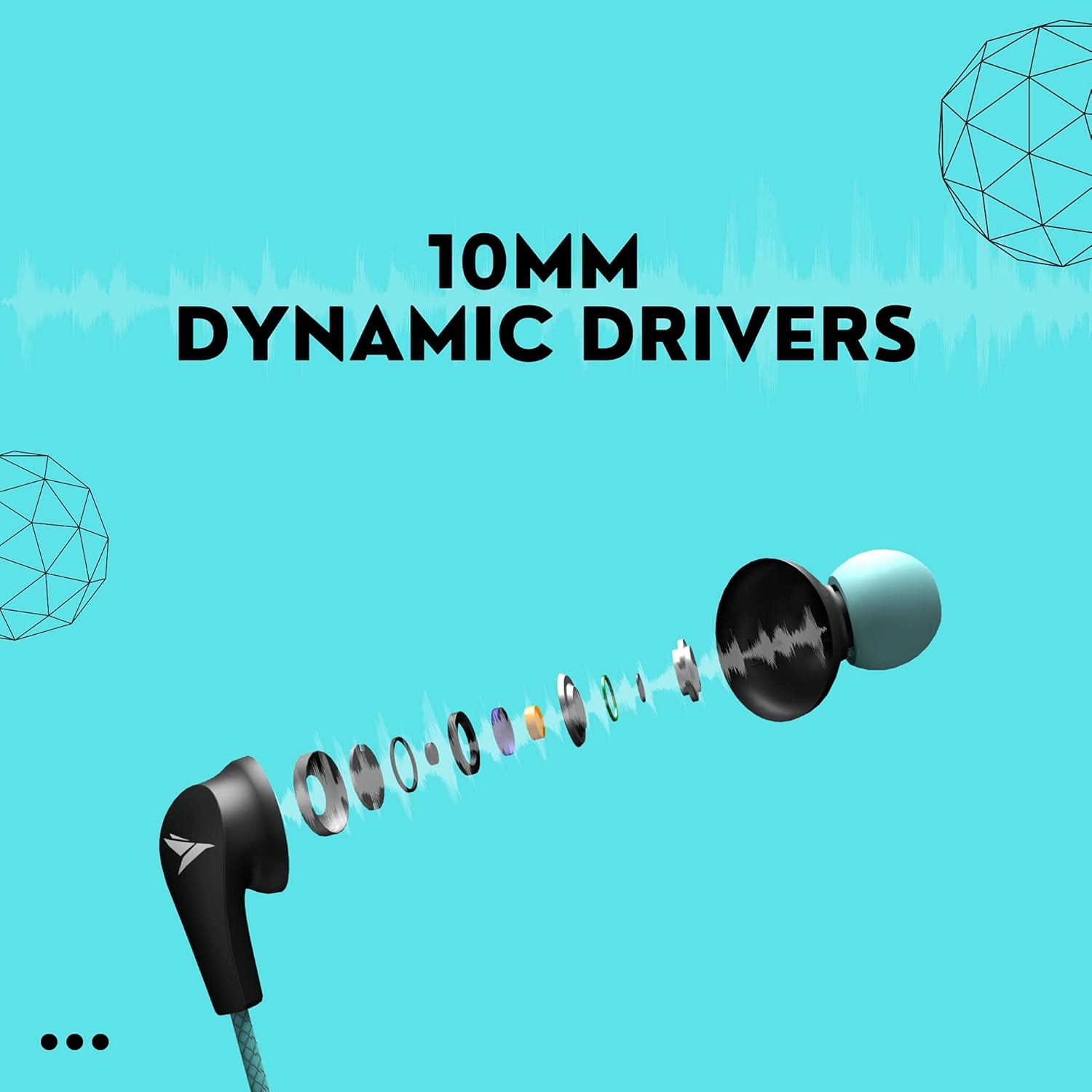 MOZU Audiology 100 Wired Earphones, Ergonomic Fit, Tangled Free Rugged Wire, Gold Plated 3.5mm L-Shape Connector, Volume Controller & Built in Mic in Ear (Artic Blue, Dual Color) Pack of 1