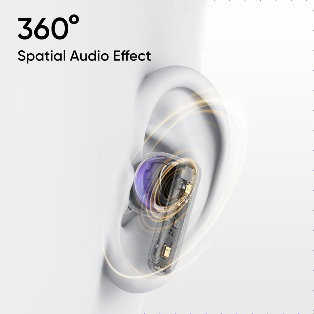 realme Buds T310 Truly Wireless in Ear Earbuds with 46dB Hybrid ANC, 360° Spatial Audio, 12.4mm Dynamic Bass Driver, Upto 40Hrs Battery and Fast Charging (Agile White)