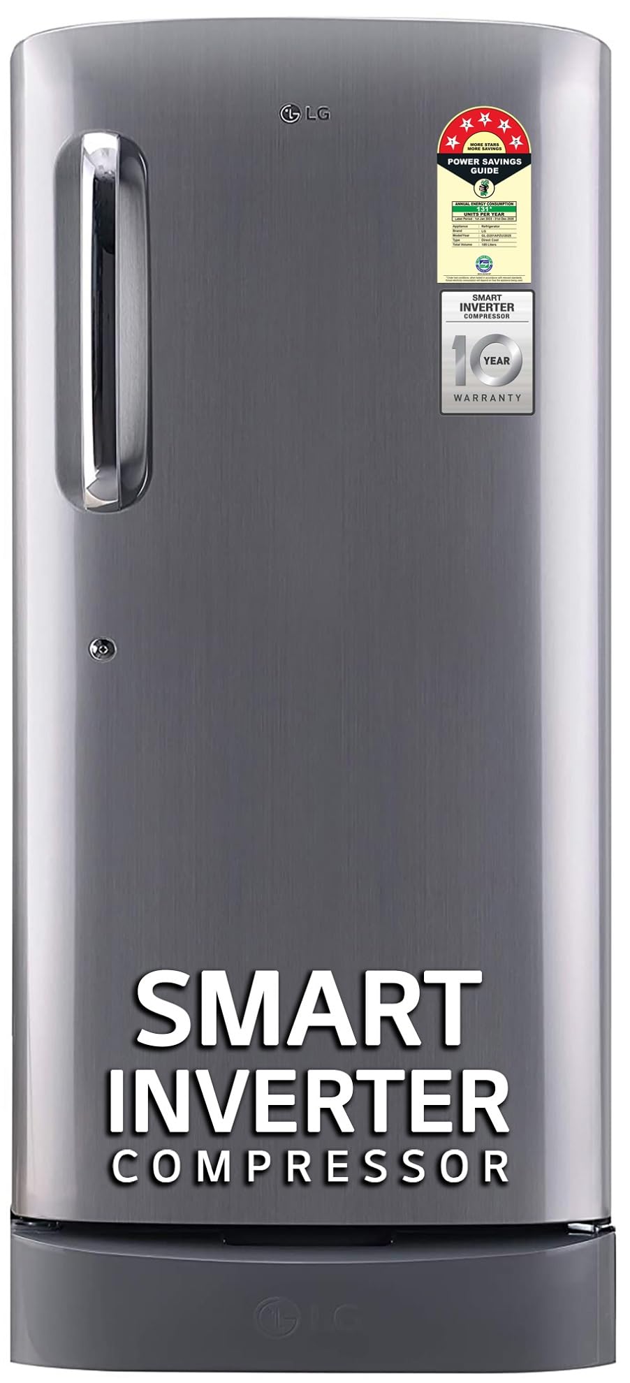 LG 185 L, 5 Star, Smart Inverter Compressor, Direct-Cool Single Door Refrigerator (GL-D201APZU.BPZZEBN, Shiny Steel, Base stand with drawer & Fast Ice Making)