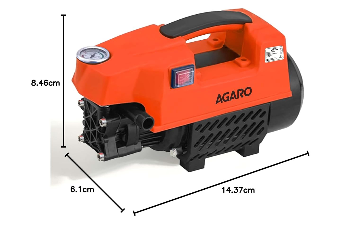 AGARO Supreme High Pressure Washer, Car Washer, 1800 Watts Motor, 120 Bars, 6.5L/Min Flow Rate, 8 Meters Outlet Hose, Portable, Car, Bike & Home Cleaning, Black and Orange