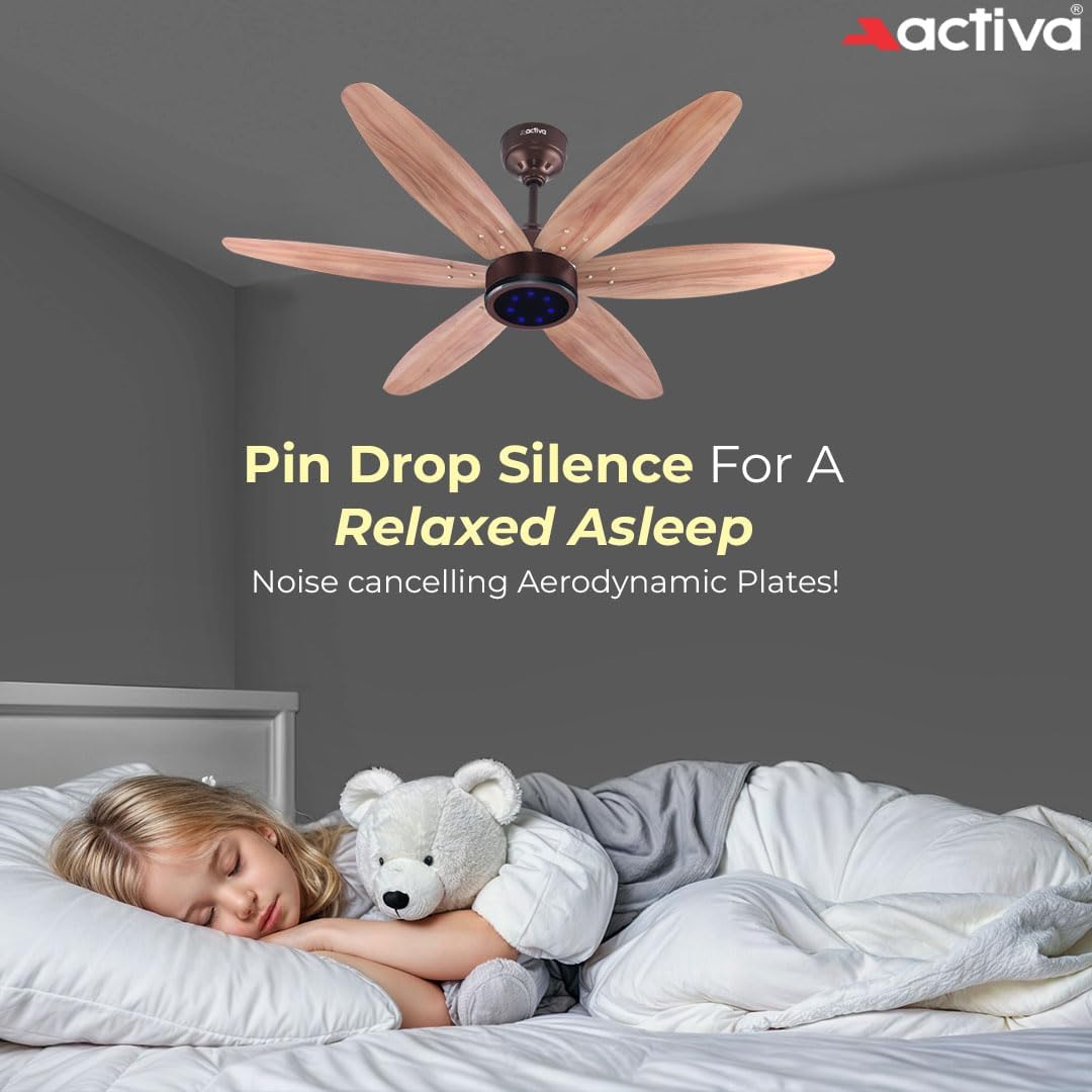 ACTIVA JETTA 1200MM BLDC Ceiling Fan | 28W | 6 Wooden-Finish Blades | 7 LED Lights | Remote | Noiseless | BEE 5-Star Rated | Energy Efficient | 5 Years Warranty (Rose Wood)