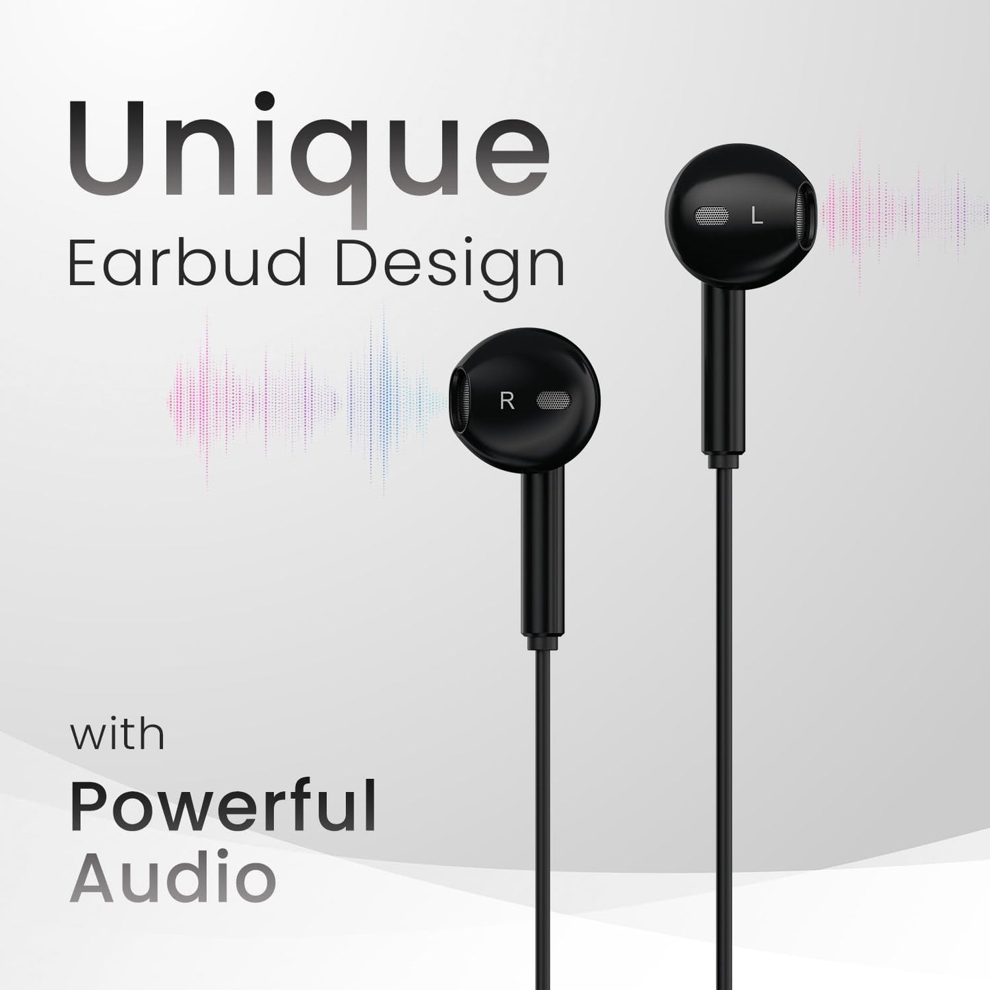 Portronics Conch Theta C in Ear Type C Wired Earphones with in Line HD Mic, Powerful Audio, 14.2mm Driver, Unique Earbuds Design, TPE Anti Tangle Wire, in line Controls, Wide Compatibility(Black)