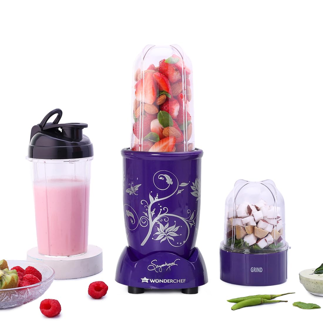 Wonderchef Nutri-blend 500W Mixer Grinder, 22000 RPM Motor, Smoothie Maker, Masala Grinder, Chutney Blender, 3 Unbreakable Jars, Recipe Book by Chef Sanjeev Kapoor, 2 Yr Warranty, Black