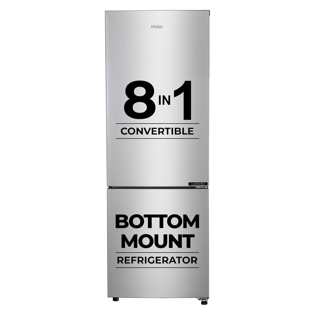 Haier 237 L, 2 Star, 8 In 1 Convertible, Frost Free Double Door Bottom Mount Refrigerator (HEB-242GS-P, Moon Silver)