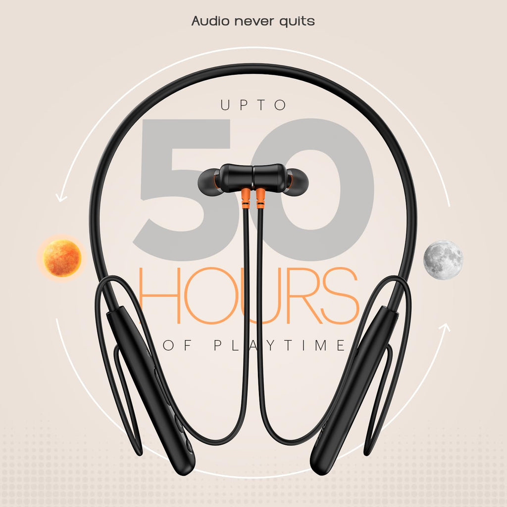 Noise Newly Launched Airwave Bluetooth in Ear Neckband with 50H of Playtime, 3 EQ Modes, ENC for Calling, Low Latency(Upto 50ms), 10mm Driver, BT v5.3(Jet Black)